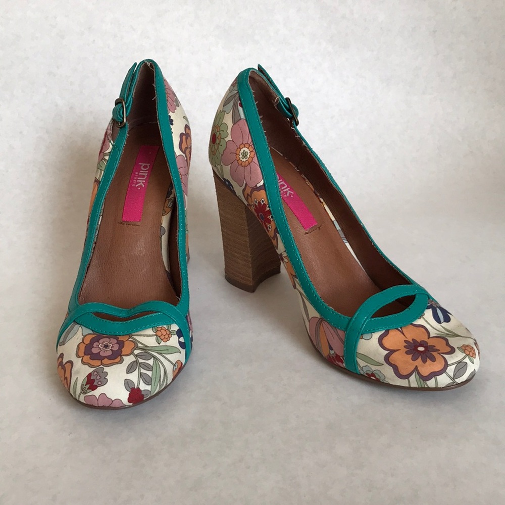 Anthropologie Pink Studio Floral Heels